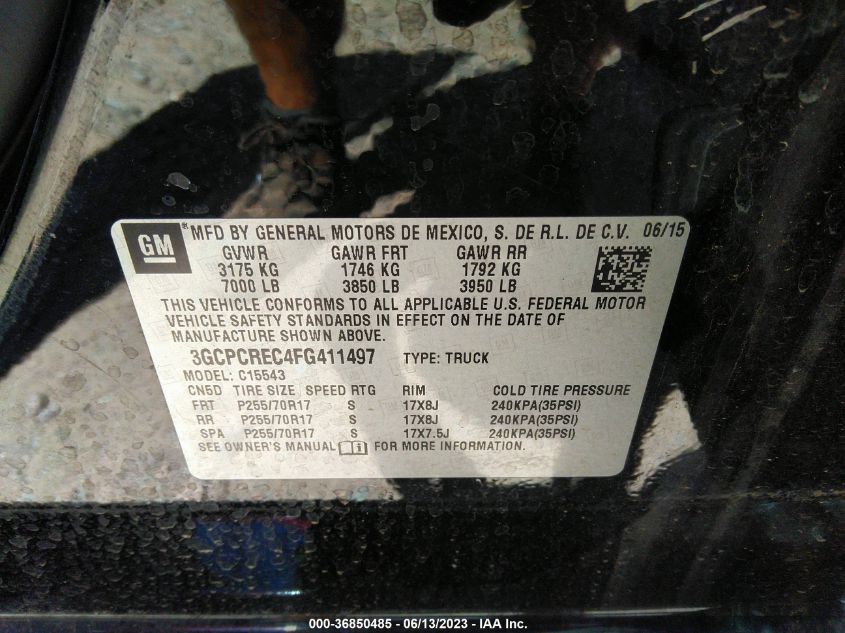 2015 CHEVROLET SILVERADO 1500 LT - 3GCPCREC4FG411497