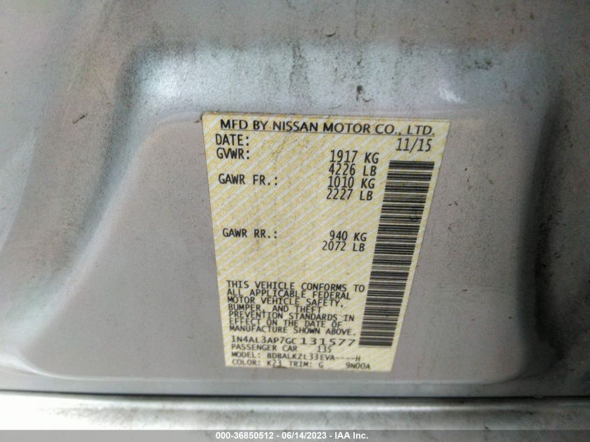 2016 NISSAN ALTIMA 2.5/S/SV/SL/SR - 1N4AL3AP7GC131577