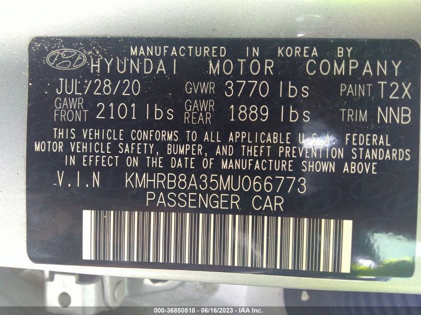 2021 HYUNDAI VENUE SE - KMHRB8A35MU066773
