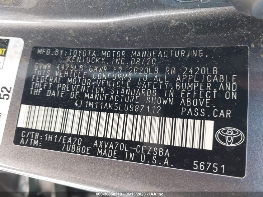 2020 TOYOTA CAMRY SE - 4T1M11AK5LU987112