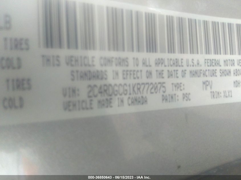 2019 DODGE GRAND CARAVAN SXT - 2C4RDGCG1KR772075