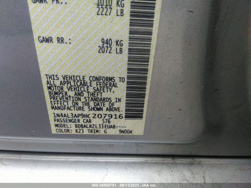 2017 NISSAN ALTIMA 2.5 SL - 1N4AL3AP9HC207916