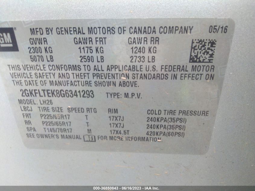 2016 GMC TERRAIN SLE - 2GKFLTEK8G6341293