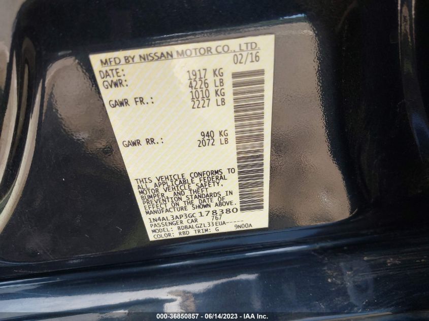 2016 NISSAN ALTIMA 2.5 - 1N4AL3AP3GC178380