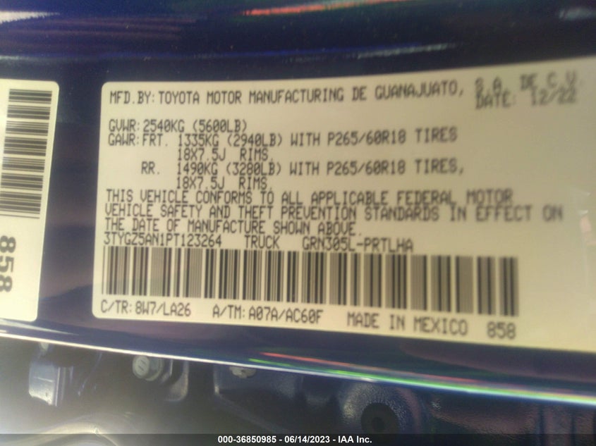 VIN 3TYGZ5AN1PT123264 2023 TOYOTA TACOMA 4WD LIMITED