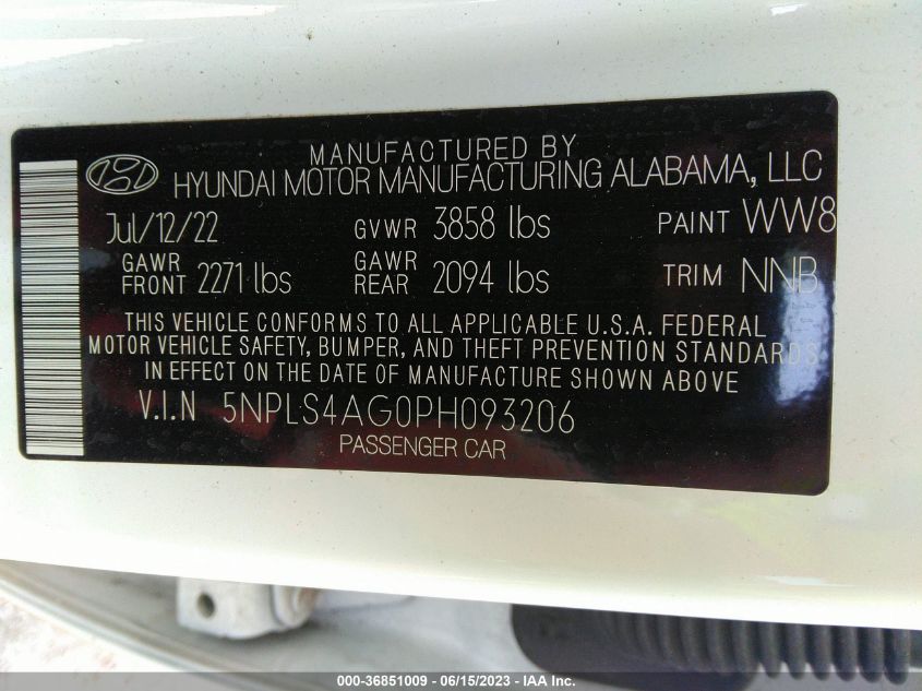 5NPLS4AG0PH093206 Hyundai Elantra SEL 9