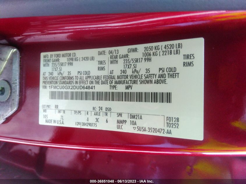 2013 FORD ESCAPE SE - 1FMCU0GX2DUD64841