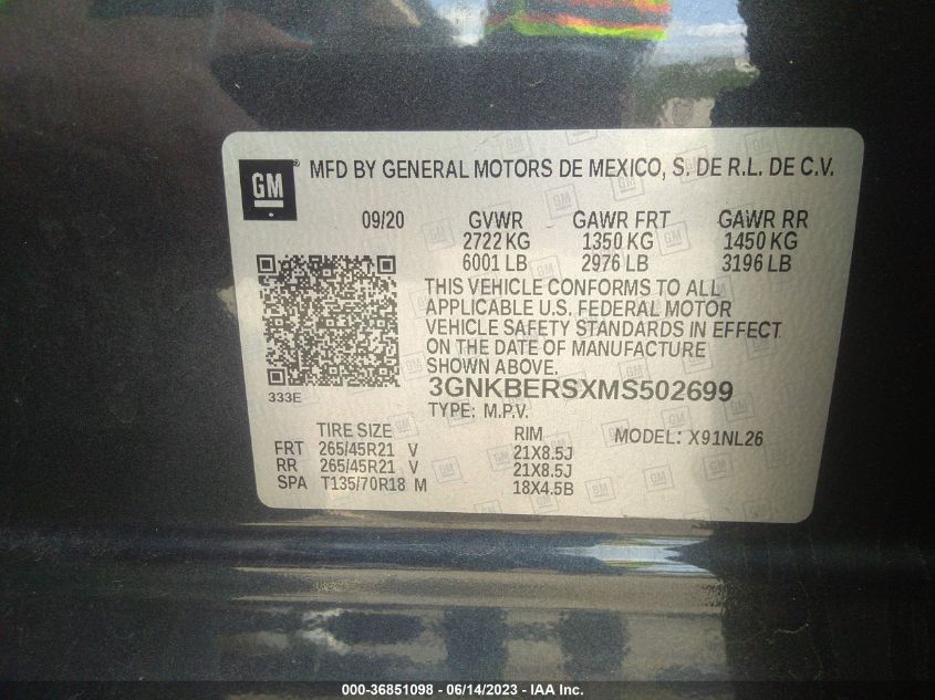2021 CHEVROLET BLAZER RS - 3GNKBERSXMS502699