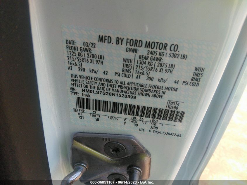 2022 FORD TRANSIT CONNECT VAN XL NM0LS7S20N1528599