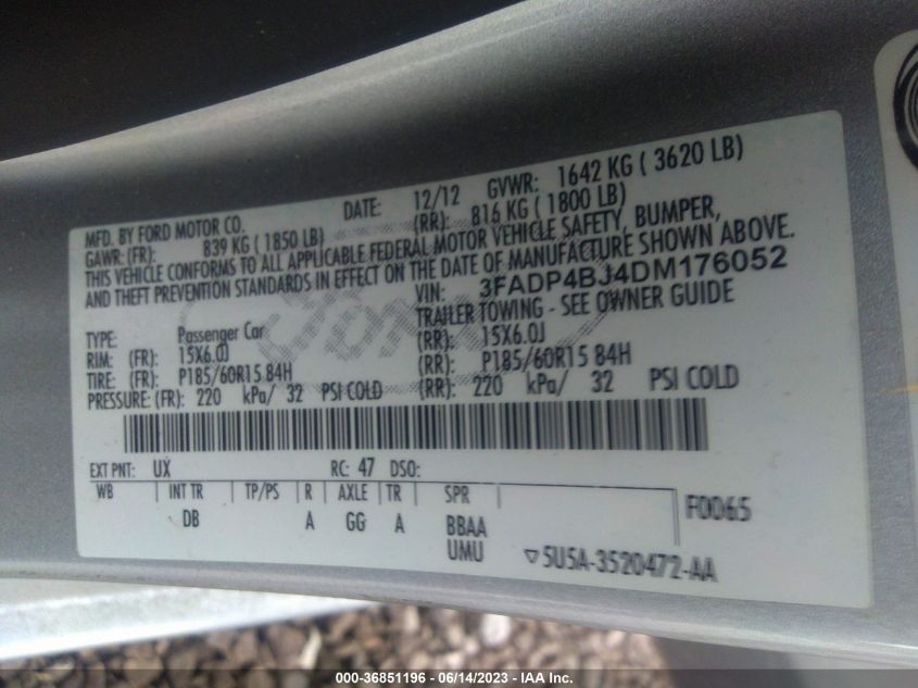 2013 FORD FIESTA SE - 3FADP4BJ4DM176052