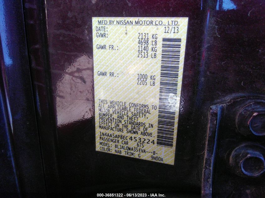 2014 NISSAN MAXIMA 3.5 - 1N4AA5AP8EC453224