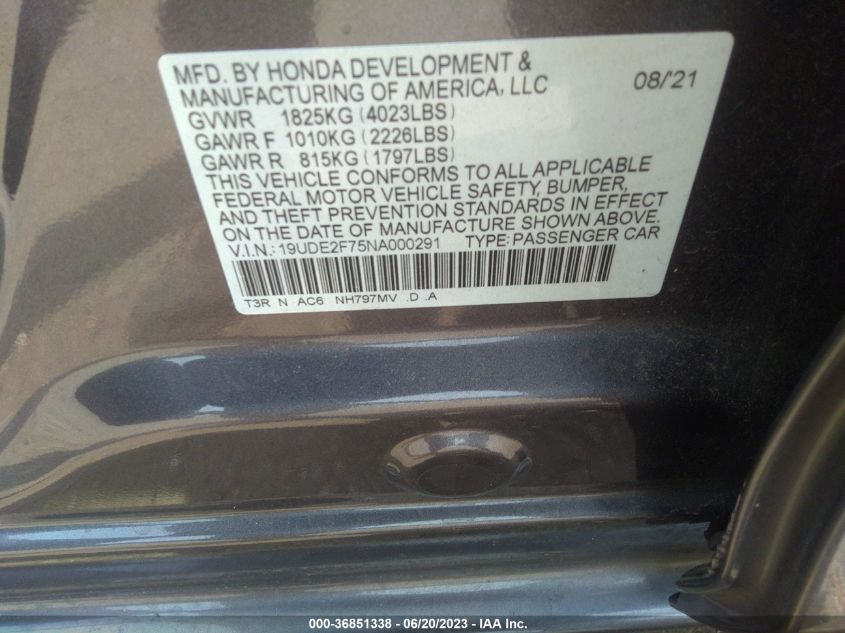 2022 ACURA ILX W/PREMIUM PACKAGE - 19UDE2F75NA000291