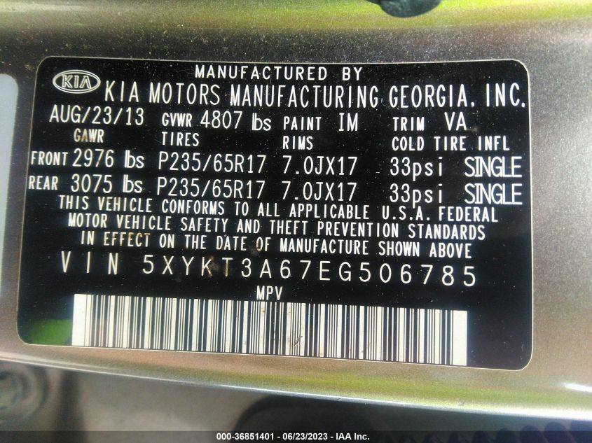 2014 KIA SORENTO LX - 5XYKT3A67EG506785