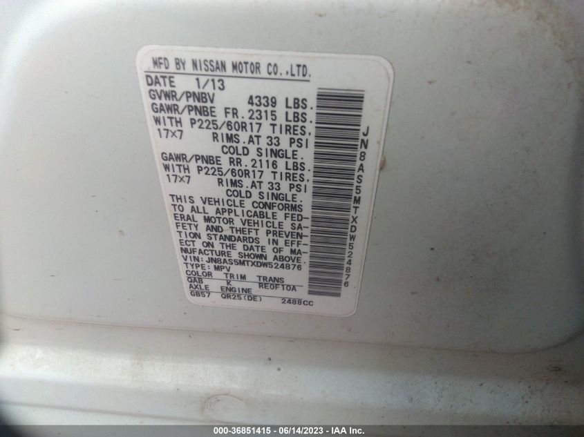2013 NISSAN ROGUE SV - JN8AS5MTXDW524876