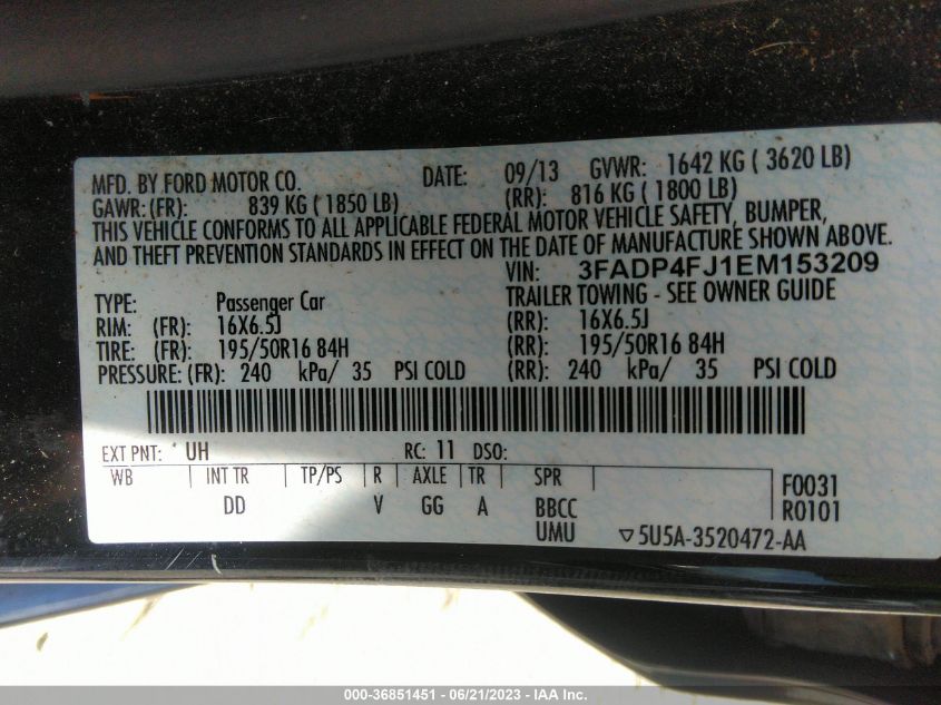2014 FORD FIESTA TITANIUM - 3FADP4FJ1EM153209