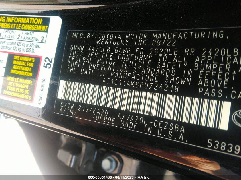 2023 TOYOTA CAMRY SE/SE NIGHTSHADE - 4T1G11AK6PU734318