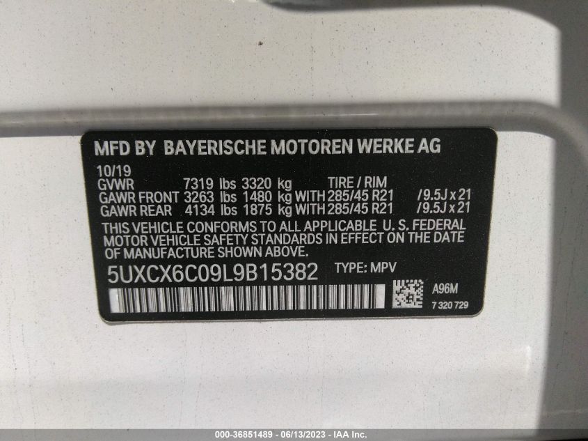 2020 BMW X7 M50I 5UXCX6C09L9B15382