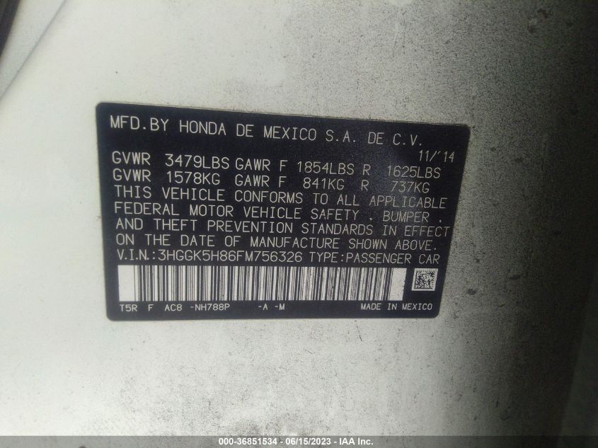 2015 HONDA FIT EX-L/EX - 3HGGK5H86FM756326