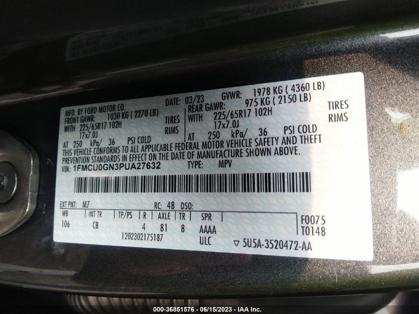 2023 FORD ESCAPE ACTIVE - 1FMCU0GN3PUA27632