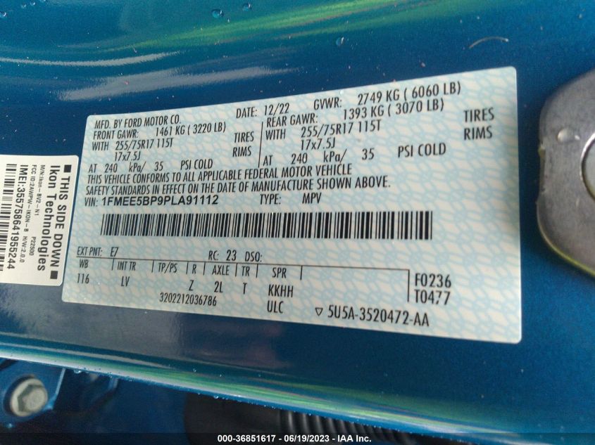 2023 FORD BRONCO BASE/BIG BEND - 1FMEE5BP9PLA91112