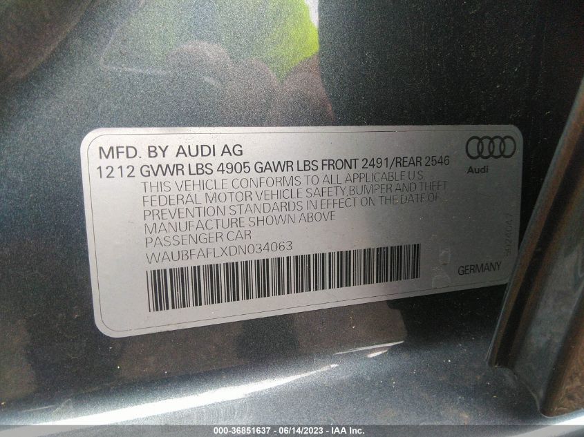 2013 AUDI A4 PREMIUM - WAUBFAFLXDN034063