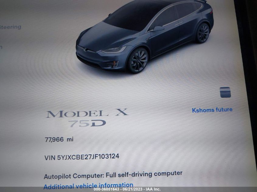 2018 TESLA MODEL X 75D/100D/P100D - 5YJXCBE27JF103124