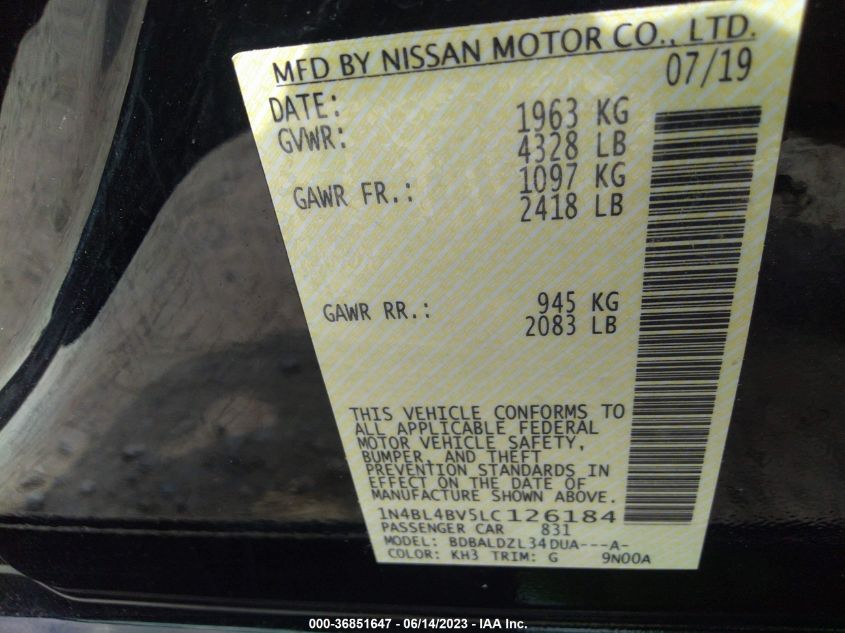 2020 NISSAN ALTIMA 2.5 S - 1N4BL4BV5LC126184