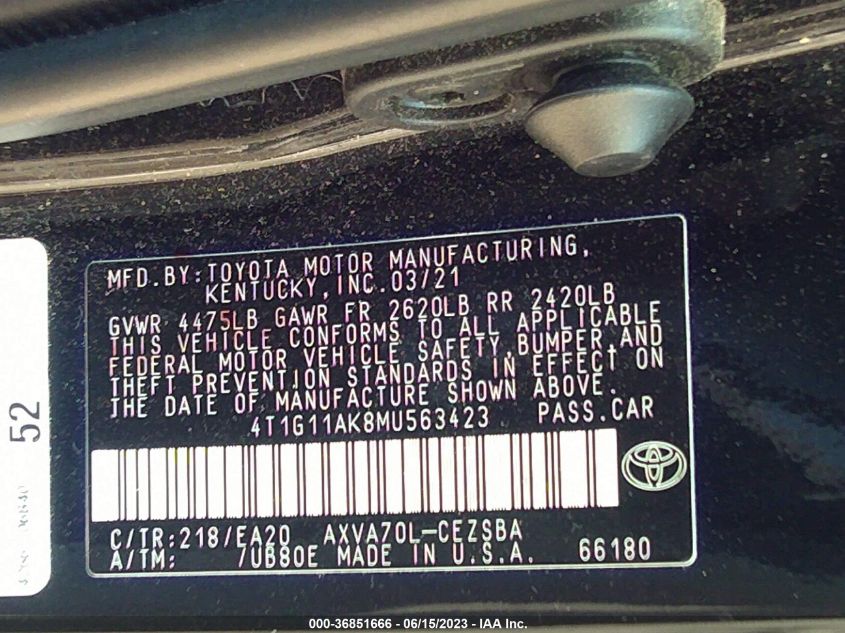 2021 TOYOTA CAMRY SE/SE NIGHT SHADE - 4T1G11AK8MU563423