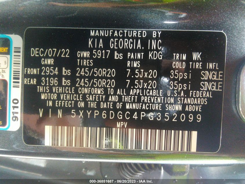 2023 KIA TELLURIDE S - 5XYP6DGC4PG352099