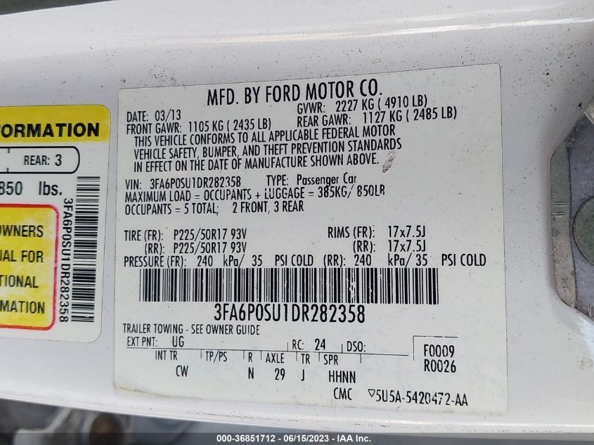 2013 FORD FUSION ENERGI TITANIUM - 3FA6P0SU1DR282358