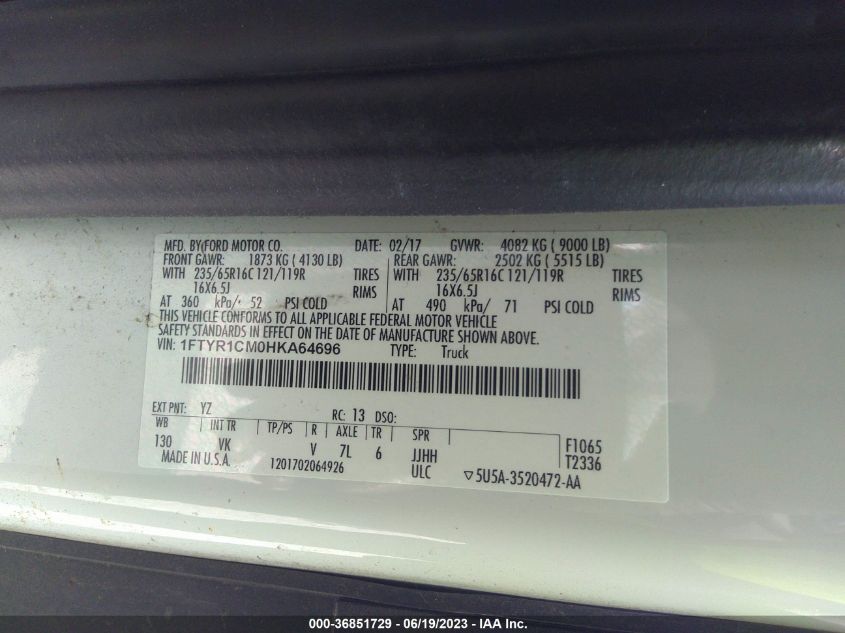 2017 FORD TRANSIT VAN - 1FTYR1CM0HKA64696