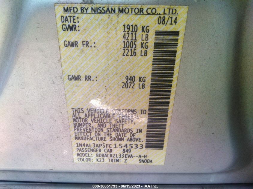 2015 NISSAN ALTIMA 2.5 SL - 1N4AL3AP5FC154533
