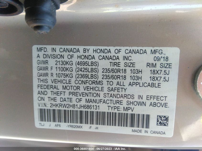 2018 HONDA CR-V EX-L - 2HKRW2H81JH686131