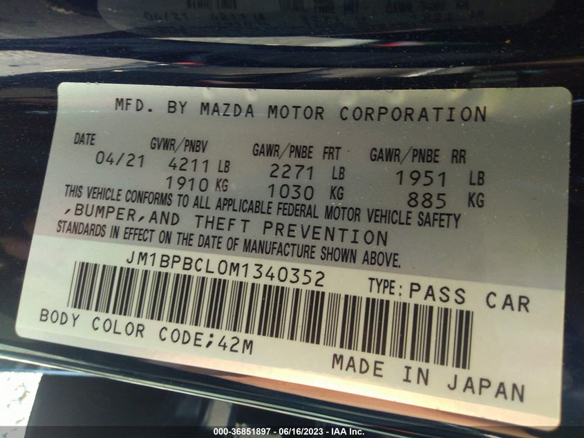 VIN JM1BPBCL0M1340352 2021 MAZDA MAZDA3 SEDAN PREFERRED