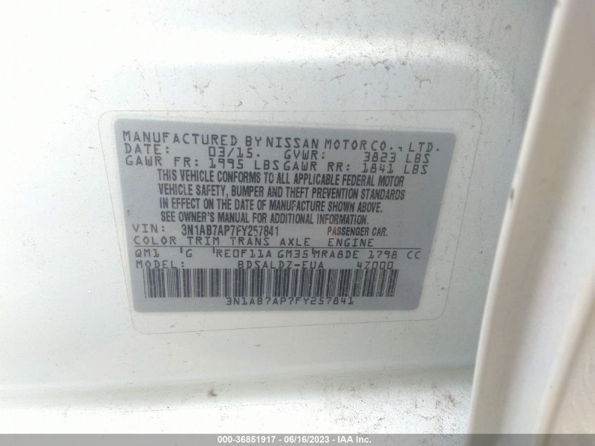 2015 NISSAN SENTRA SR/SL/S/SV/FE+ S - 3N1AB7AP7FY257841