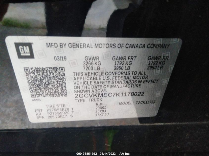 2019 CHEVROLET SILVERADO 1500 LD CUSTOM 2GCVKMEC7K1178022