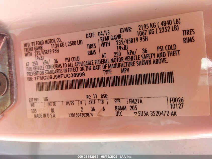 2015 FORD ESCAPE TITANIUM - 1FMCU9J98FUC38999
