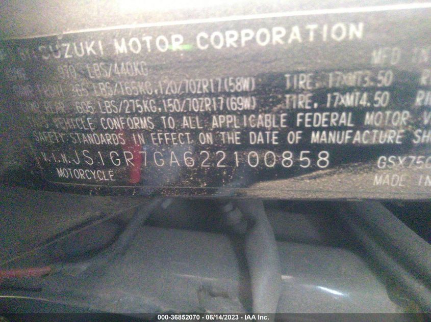 2002 SUZUKI GSX750 F - JS1GR7GA622100858