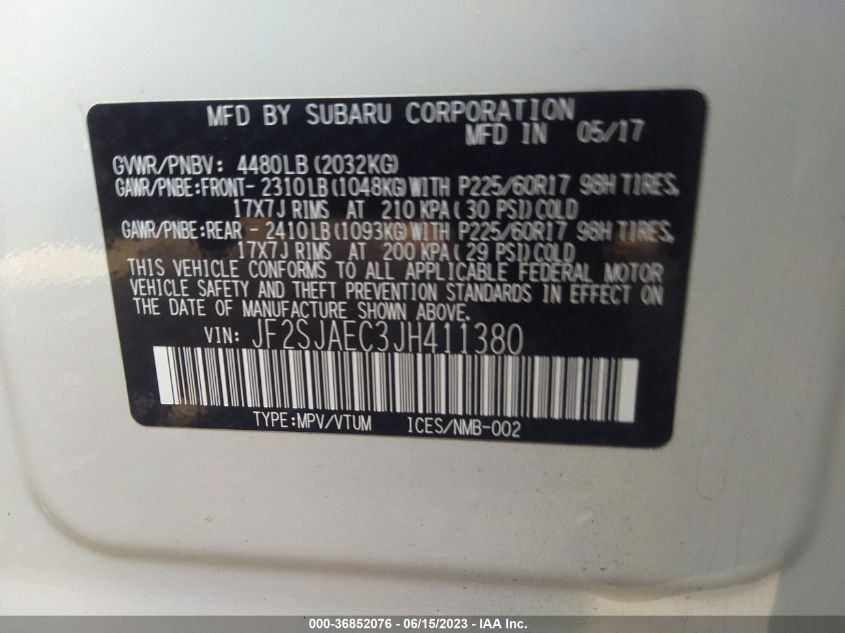 2018 SUBARU FORESTER PREMIUM - JF2SJAEC3JH411380