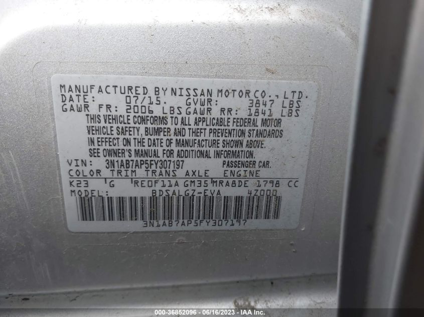 2015 NISSAN SENTRA SL - 3N1AB7AP5FY307197