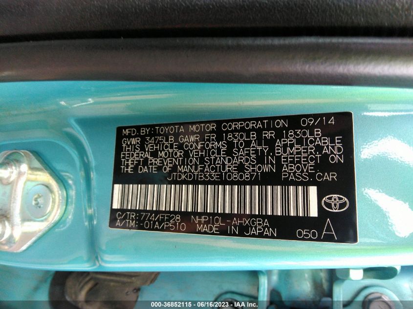 2014 TOYOTA PRIUS C ONE/THREE/TWO/FOUR - JTDKDTB33E1080871
