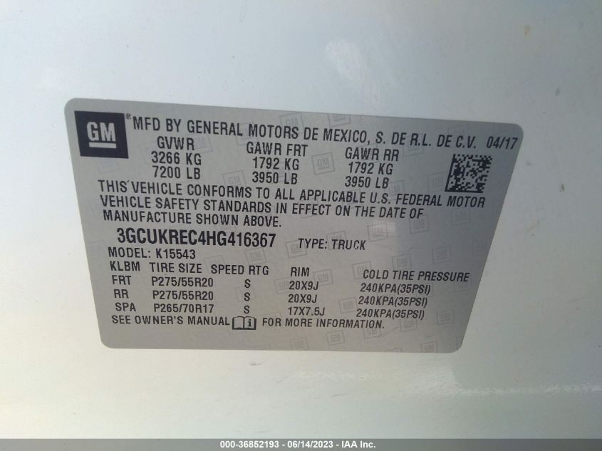 2017 CHEVROLET SILVERADO 1500 LT - 3GCUKREC4HG416367