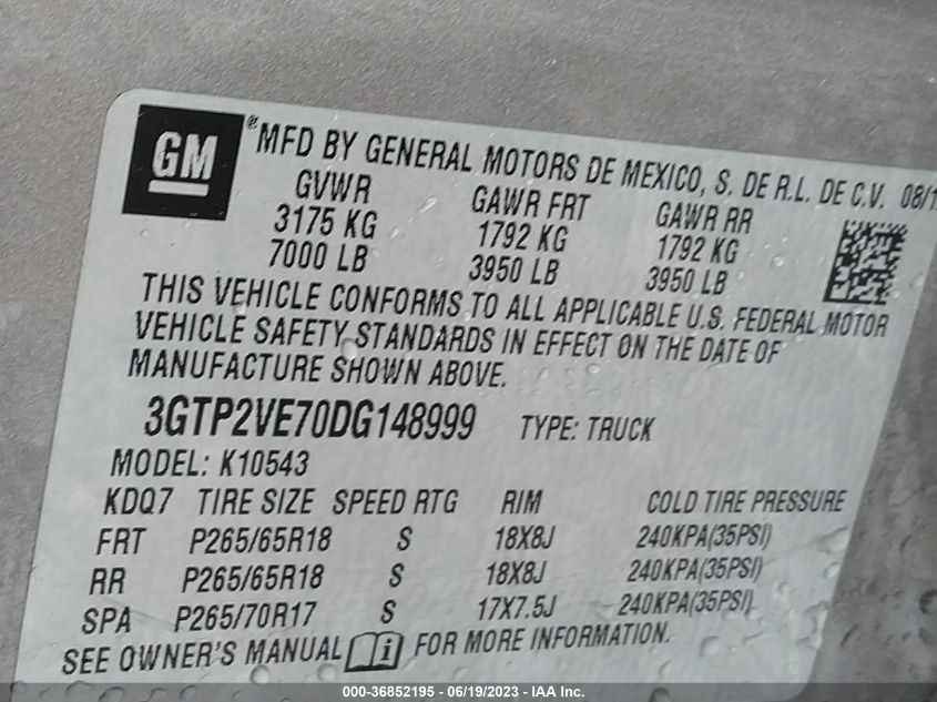 2013 GMC SIERRA 1500 SLE - 3GTP2VE70DG148999