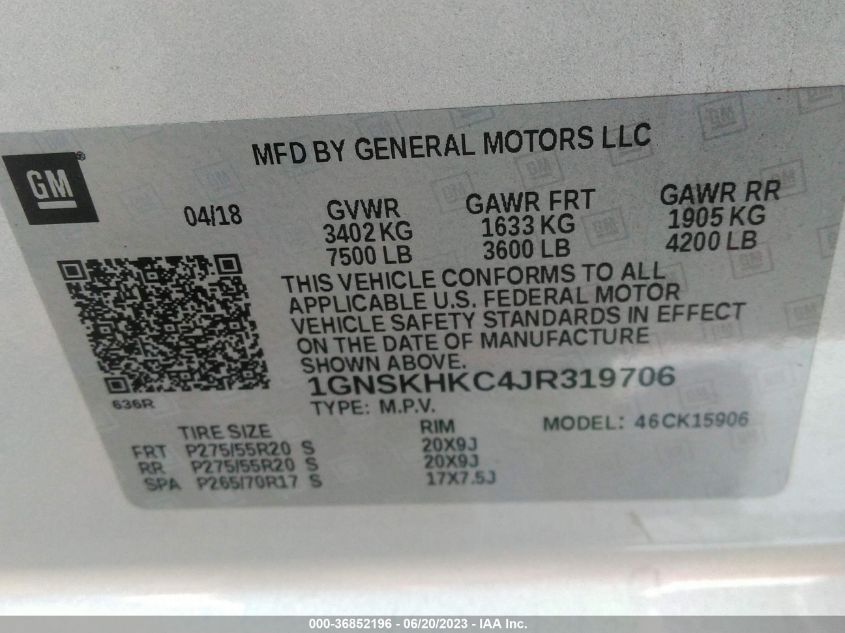 2018 CHEVROLET SUBURBAN LT - 1GNSKHKC4JR319706
