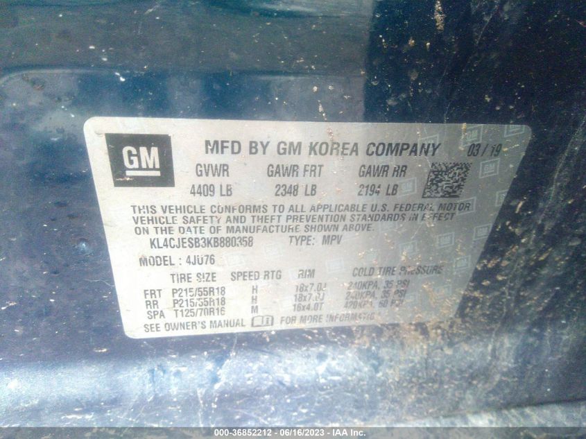 2019 BUICK ENCORE PREFERRED - KL4CJESB3KB880358
