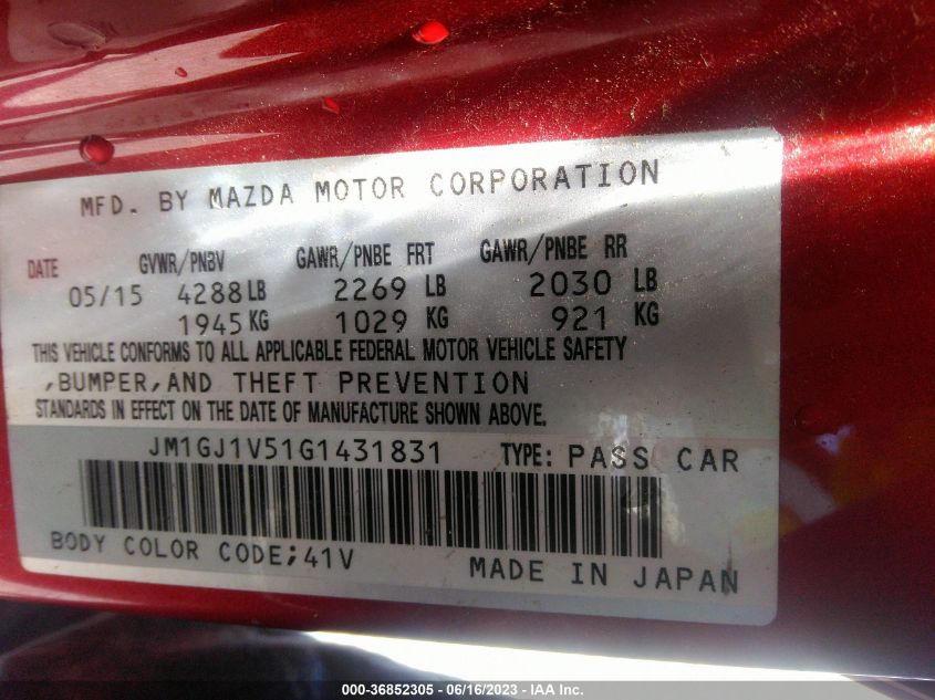 2016 MAZDA MAZDA6 I TOURING - JM1GJ1V51G1431831