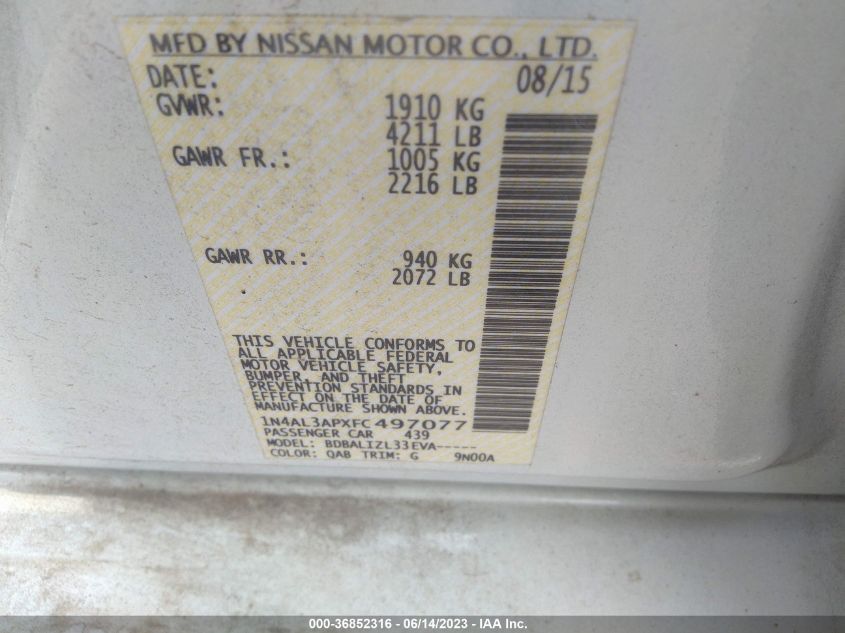 2015 NISSAN ALTIMA 2.5 SV - 1N4AL3APXFC497077