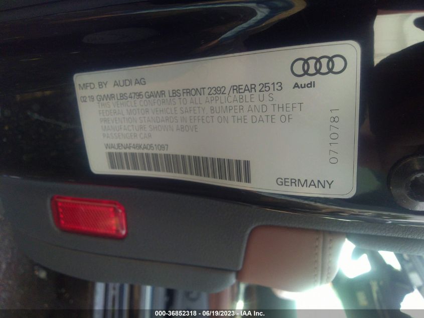 2019 AUDI A4 PREMIUM PLUS - WAUENAF46KA051097