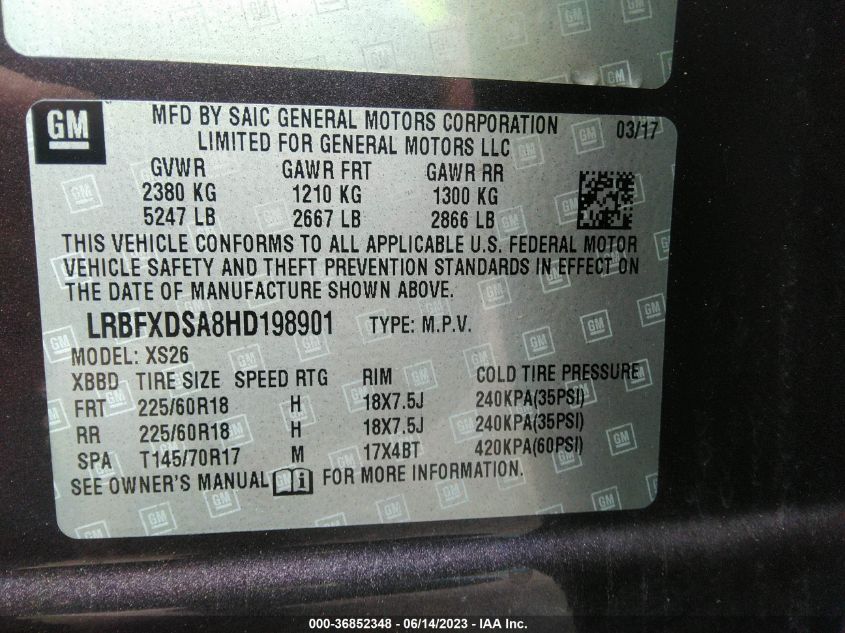 2017 BUICK ENVISION ESSENCE - LRBFXDSA8HD198901