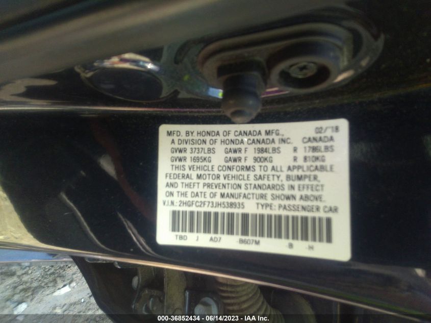 2018 HONDA CIVIC SEDAN EX - 2HGFC2F73JH538935